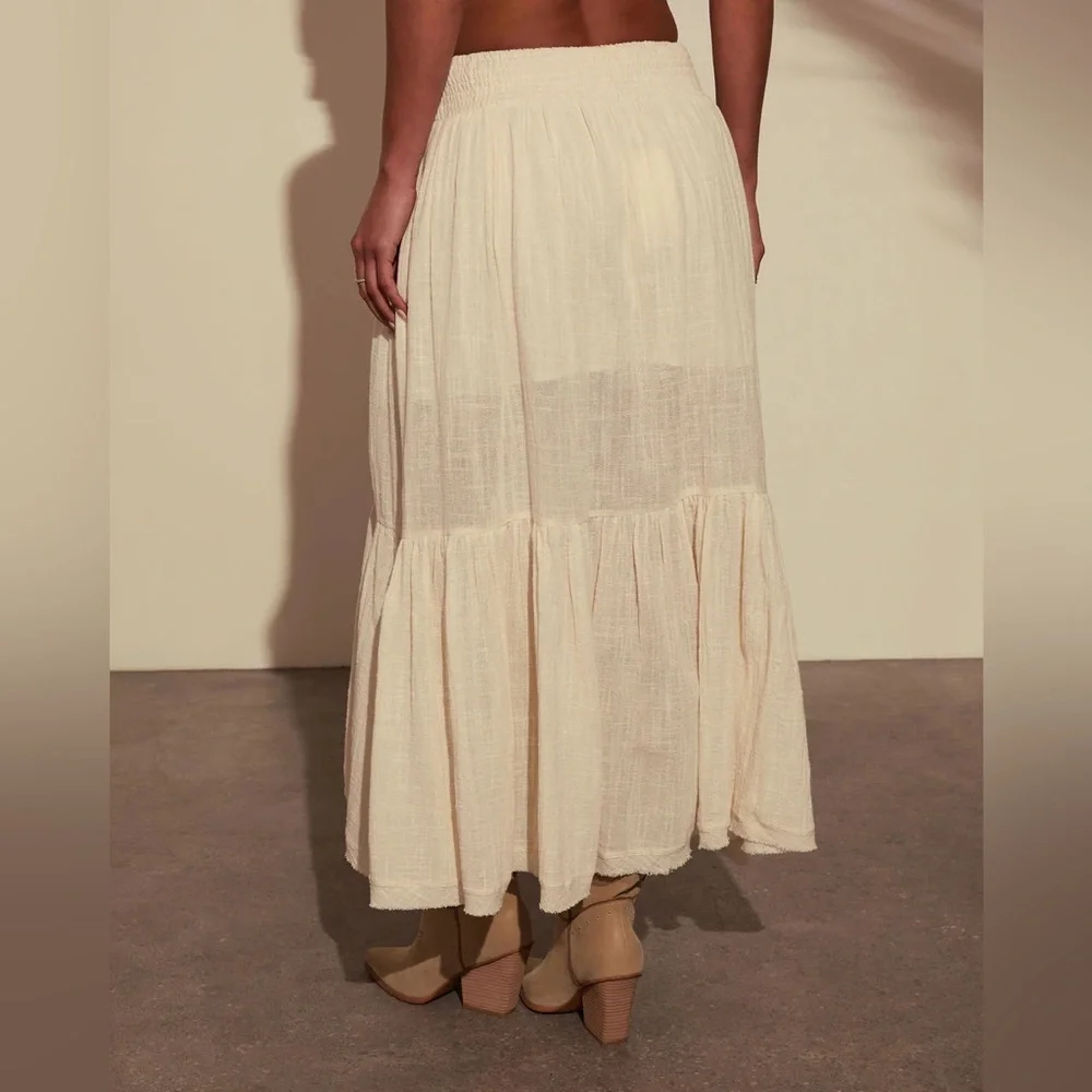 NWT Promesa High Low Asymmetrical Textured Cotton Smocked Drawstring Maxi Skirt - Picture 10 of 11